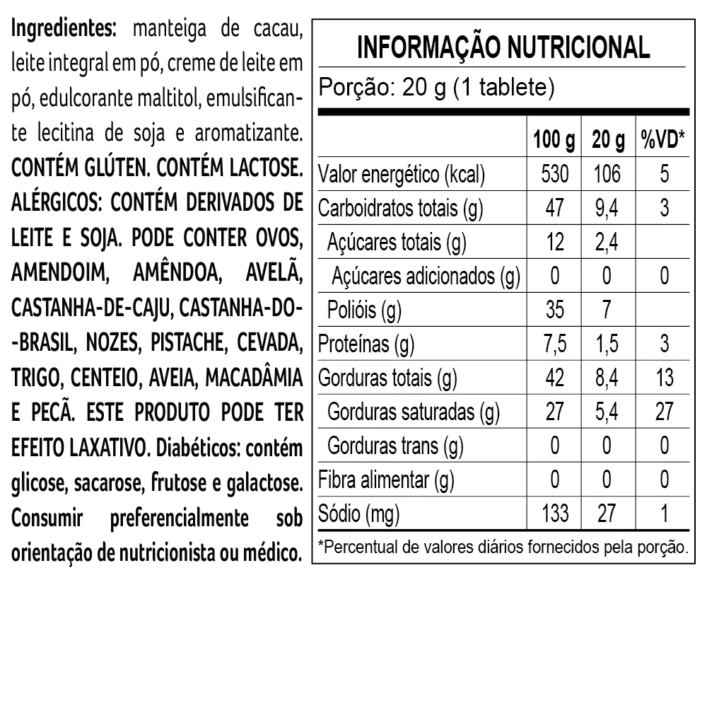 Tablete Bless Zero Adição de Açúcar Branco 20g - foto 3
