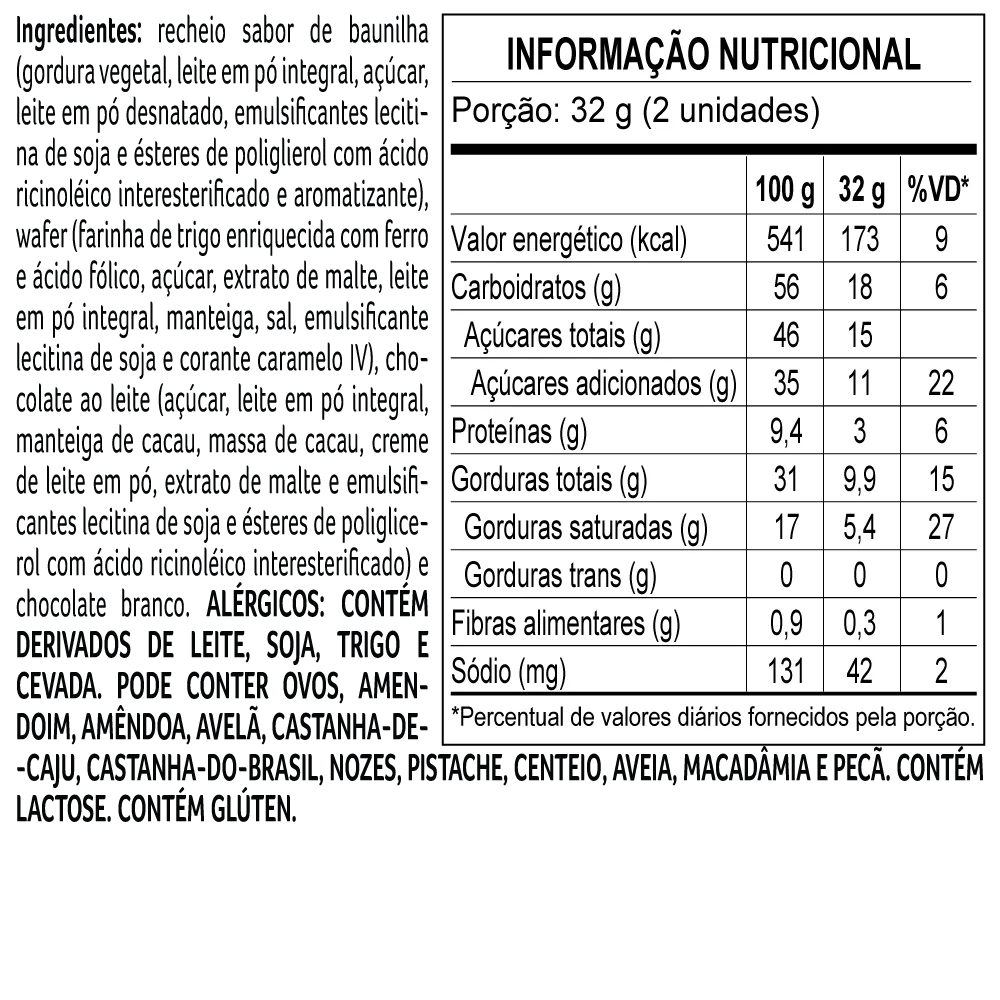 Wafer Recheado de Mil-Folhas Coberto com Chocolate ao Leite 32g - foto 2