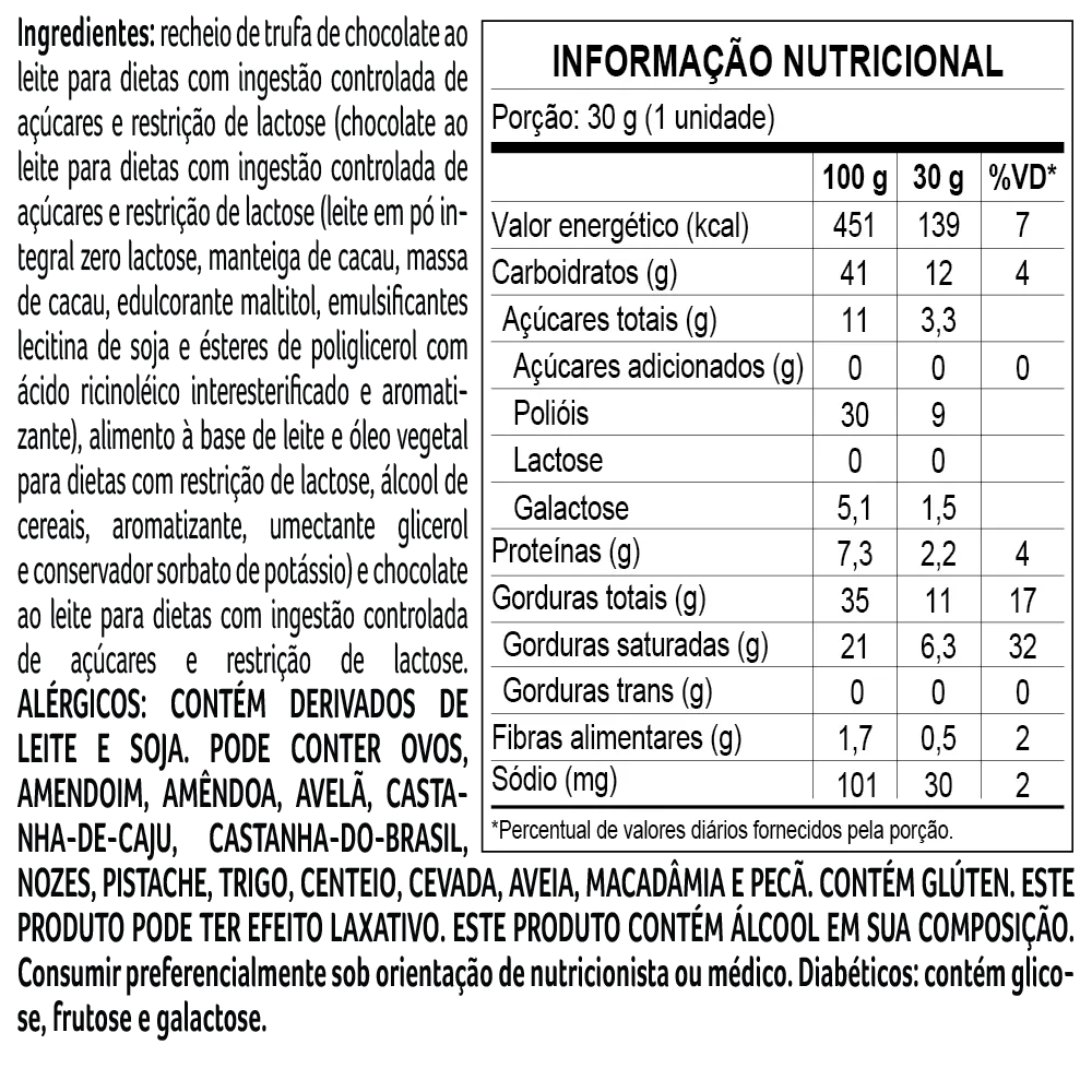 Trufa Bless Zero Açúcar e Zero Lactose de Chocolate ao Leite 30g - foto 2