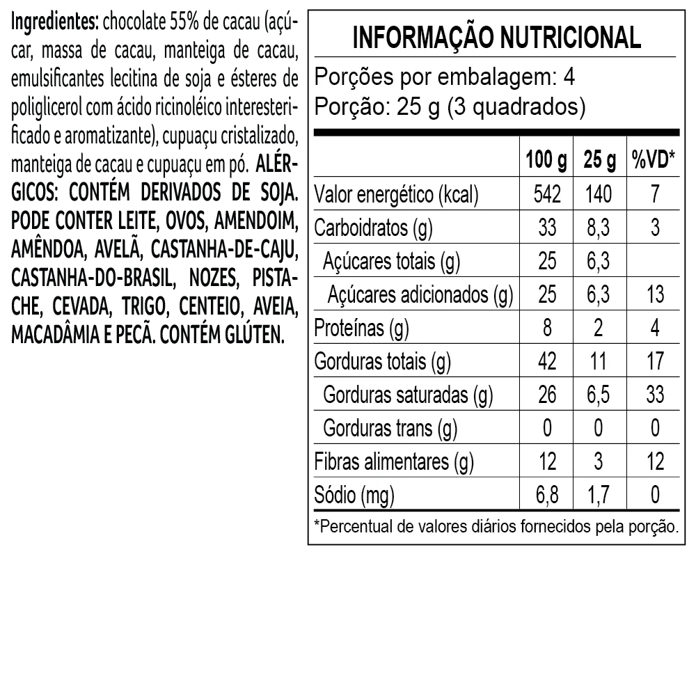 Tablete de Chocolate Bendito Cacao 55% com Cupuaçu 100g - foto 2
