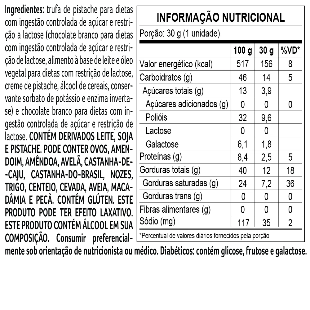 Trufa Bless Zero Açúcar e Zero Lactose de Chocolate Branco com Pistache 30g - foto 2