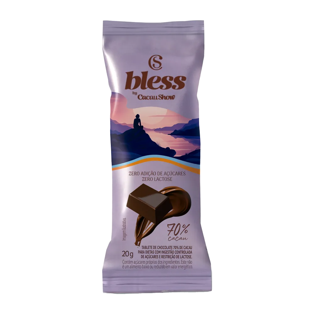 Tablete Bless Zero Açúcar e Zero Lactose de Chocolate 70% Cacau 20g - foto 1